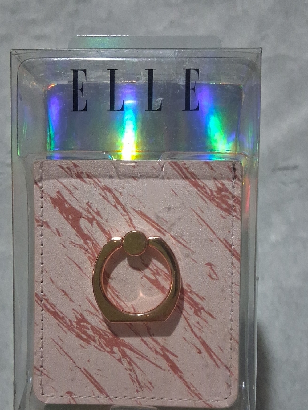ELLE Rose Gold Ring Phone Wallet in Pink Marble